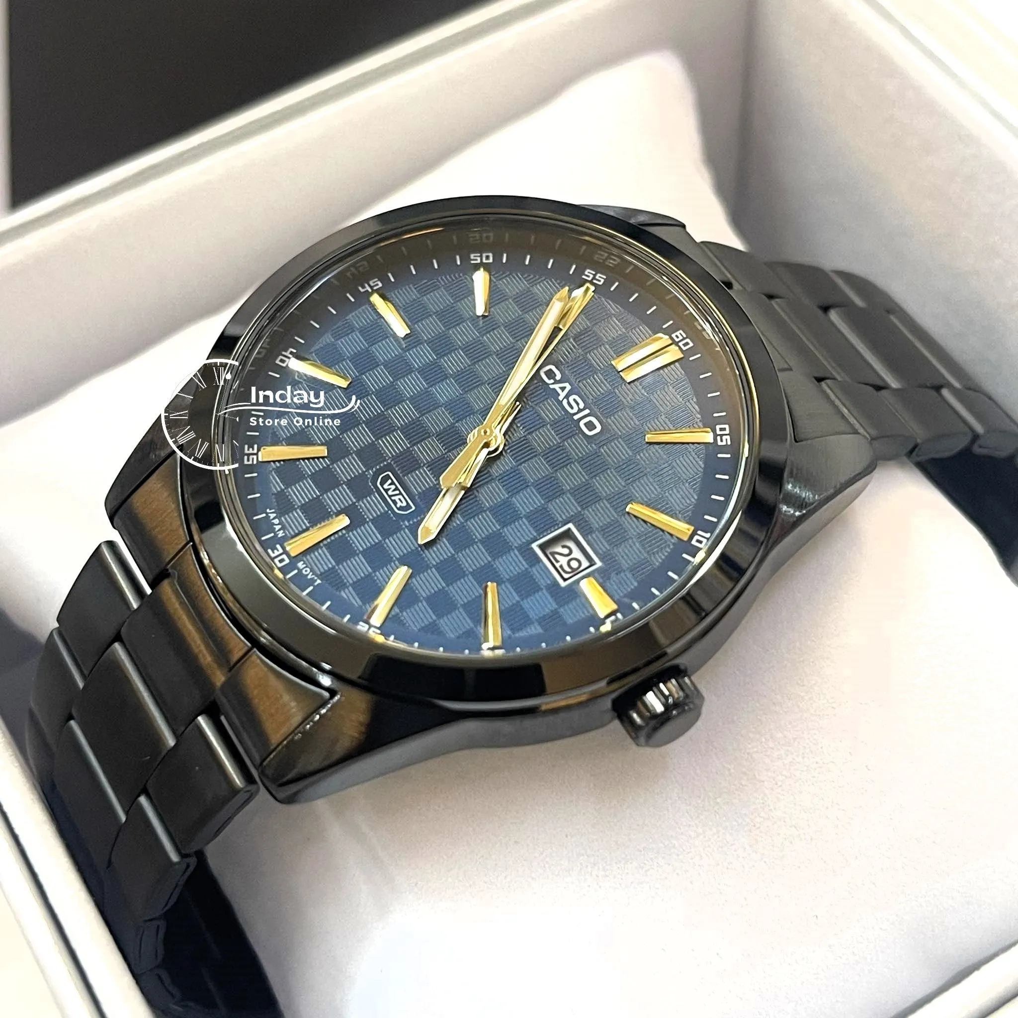 Casio Men's Watch MTP-VD03B-2A Stainless Steel Band Triple-fold Clasp Mineral Glass