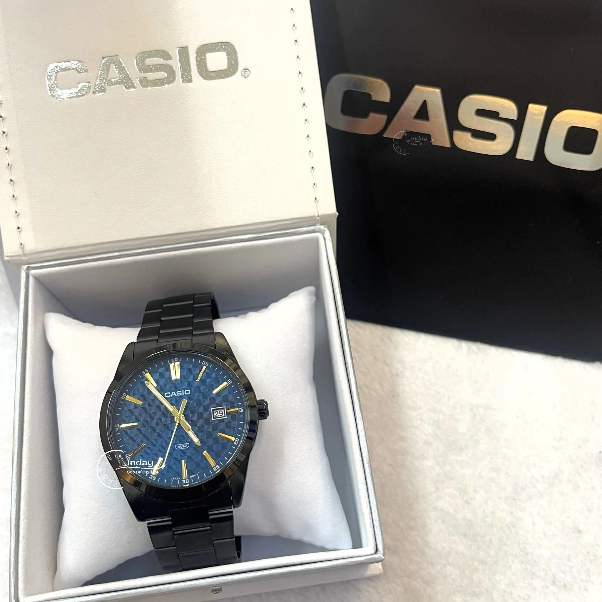 Casio Men's Watch MTP-VD03B-2A Stainless Steel Band Triple-fold Clasp Mineral Glass