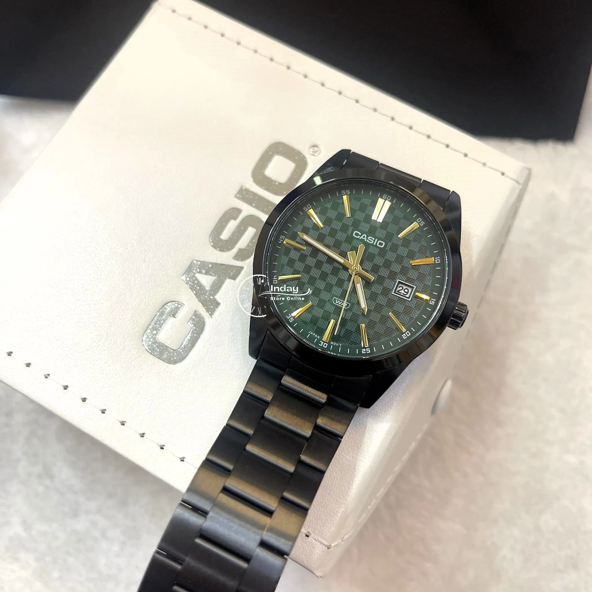 Casio Men's Watch MTP-VD03B-3A Black Color Stainless Steel Band Triple-fold Clasp Mineral Glass
