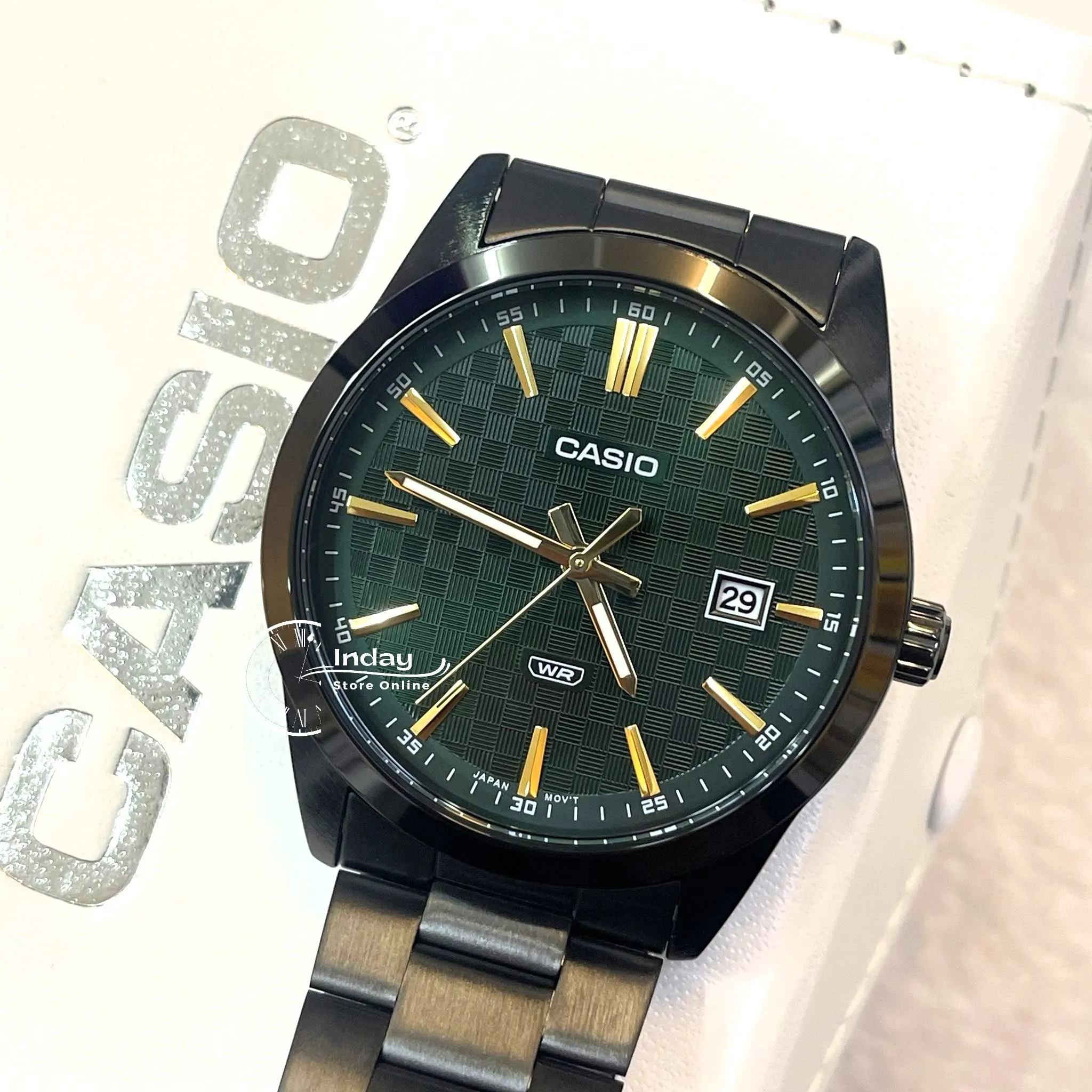 Casio Men's Watch MTP-VD03B-3A Black Color Stainless Steel Band Triple-fold Clasp Mineral Glass