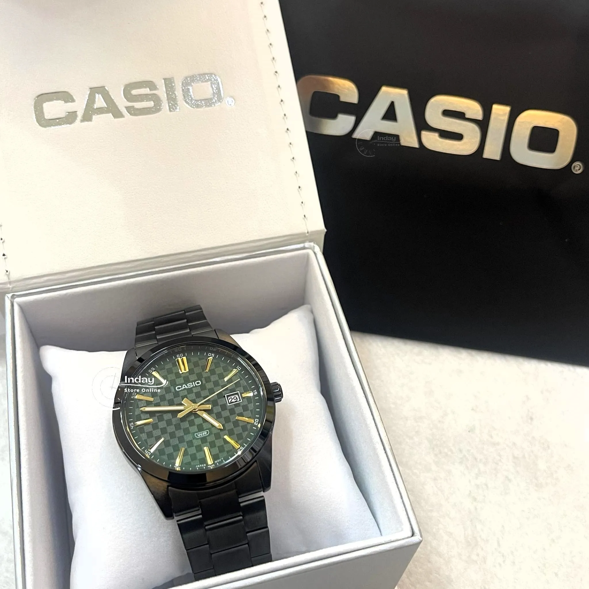 Casio Men's Watch MTP-VD03B-3A Black Color Stainless Steel Band Triple-fold Clasp Mineral Glass