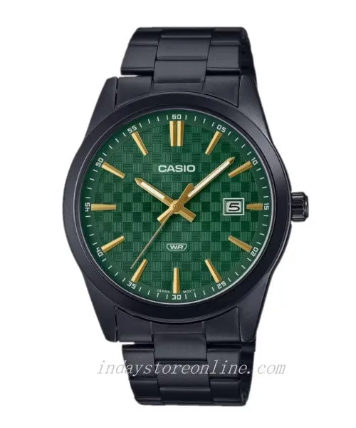 Casio Men's Watch MTP-VD03B-3A Black Color Stainless Steel Band Triple-fold Clasp Mineral Glass