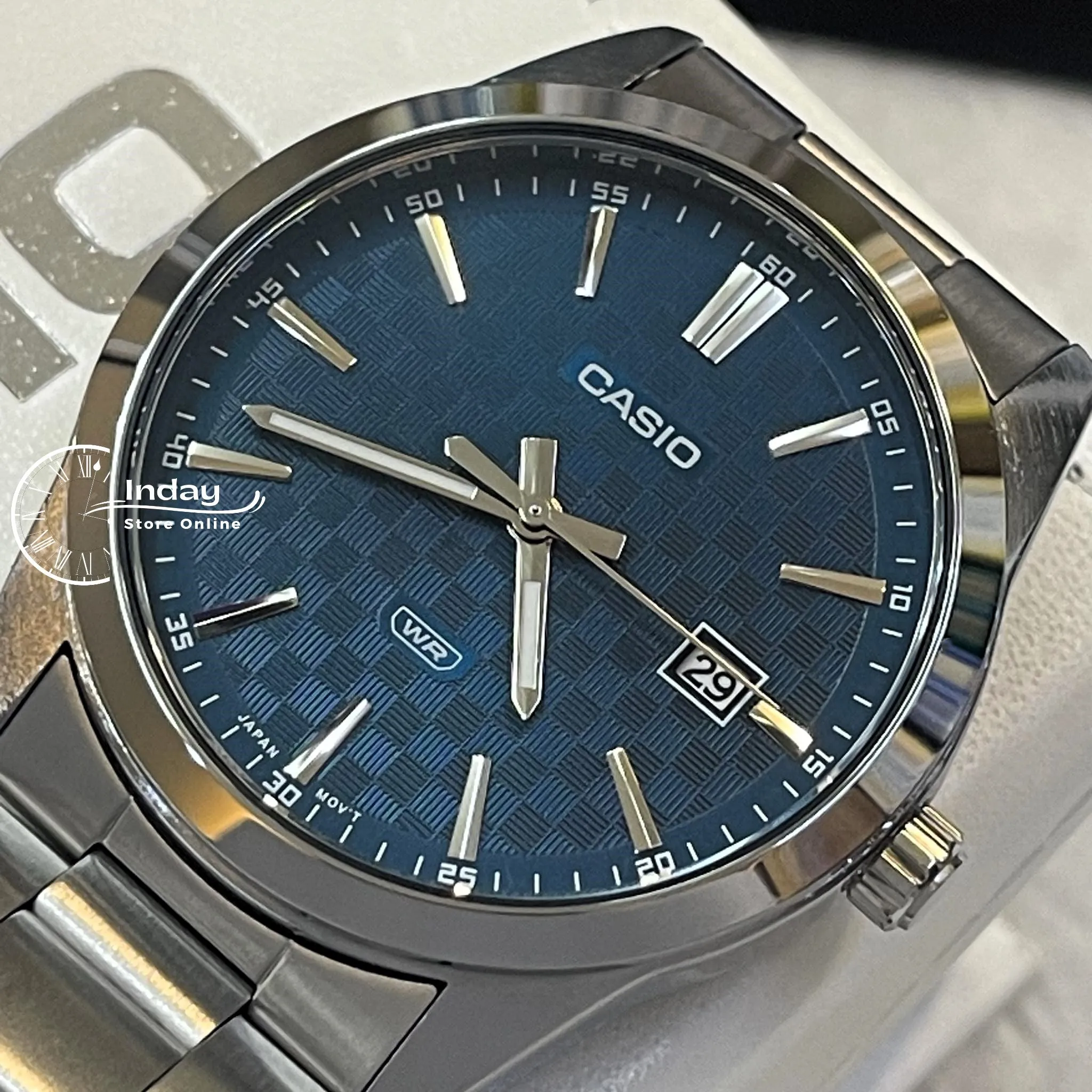 Casio Men's Watch MTP-VD03D-2A2 Stainless Steel Band Triple-fold Clasp Mineral Glass