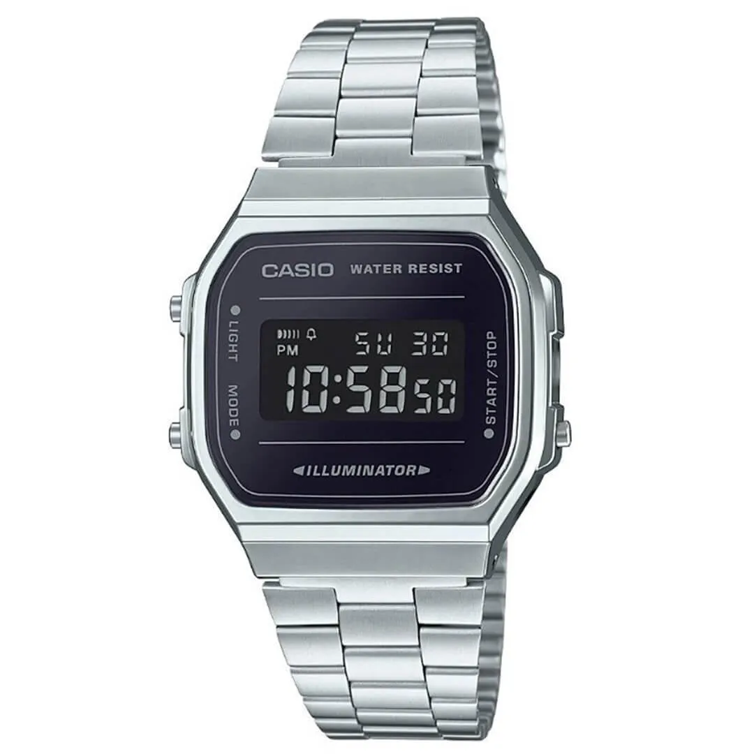 Casio Vintage Collection Silver Black Digital Retro Watch A168WEM-1VT