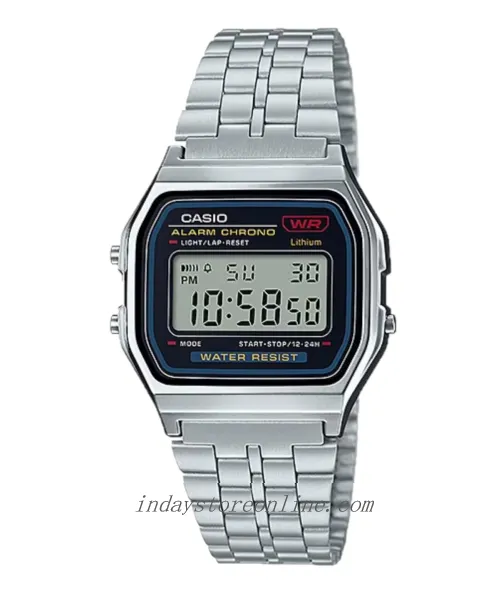 Casio Vintage Unisex Watch A159WA-N1 Stainless Steel Band Adjustable Clasp Battery Life 7-Years