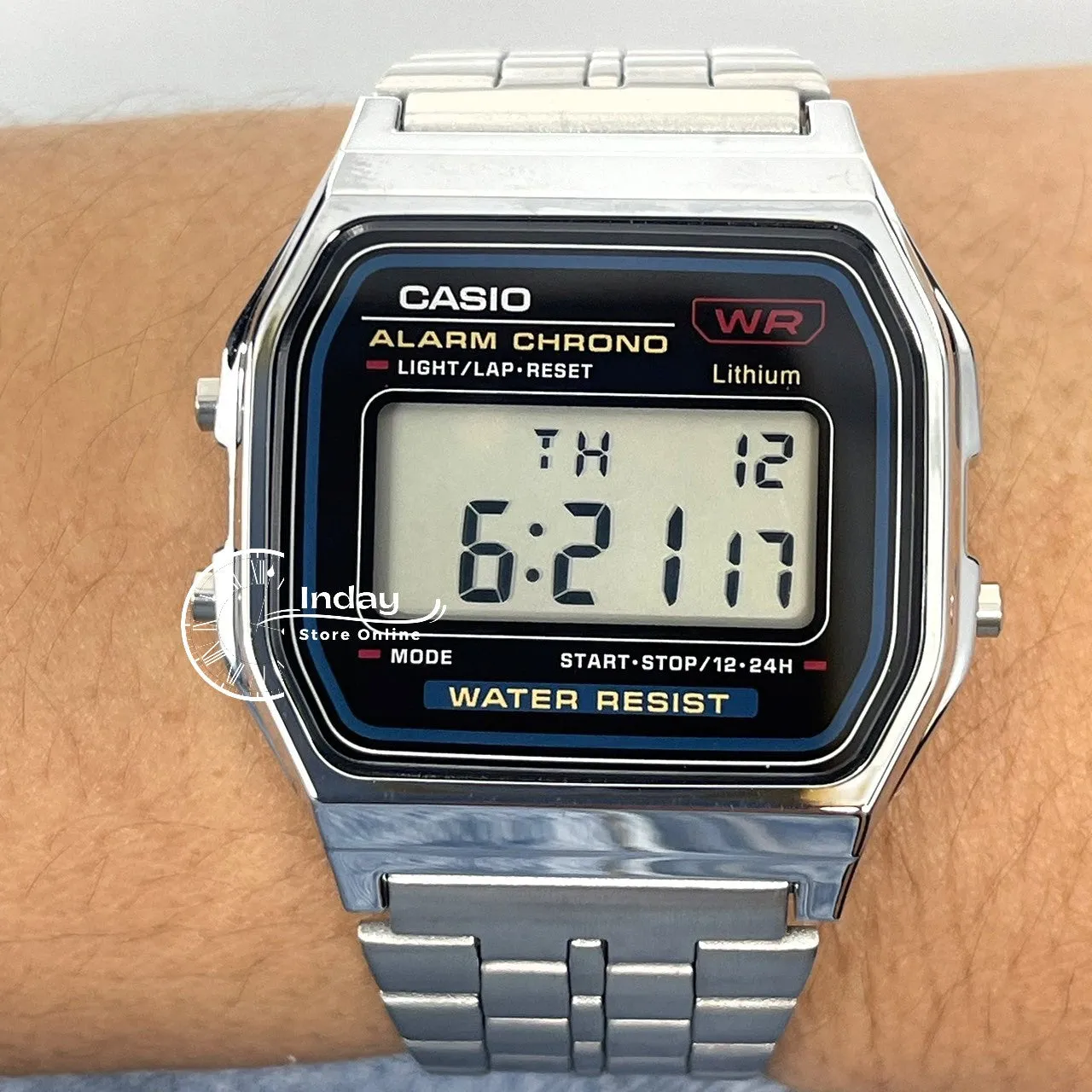 Casio Vintage Unisex Watch A159WA-N1 Stainless Steel Band Adjustable Clasp Battery Life 7-Years