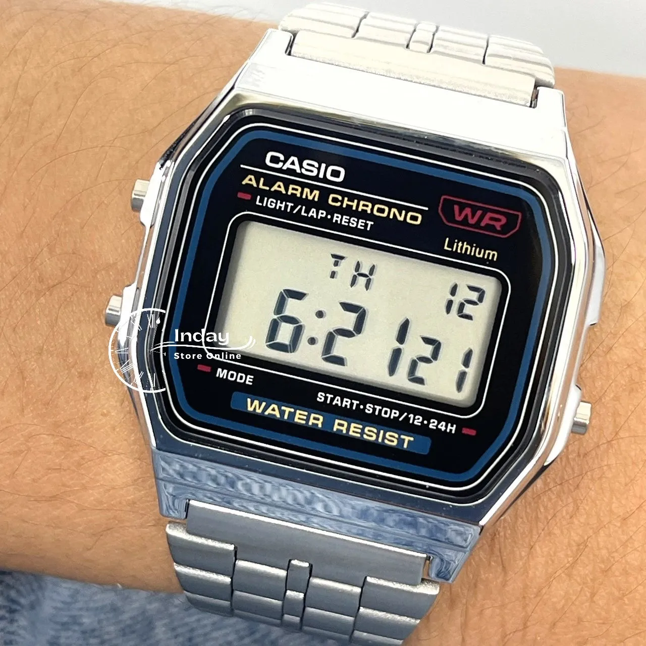 Casio Vintage Unisex Watch A159WA-N1 Stainless Steel Band Adjustable Clasp Battery Life 7-Years