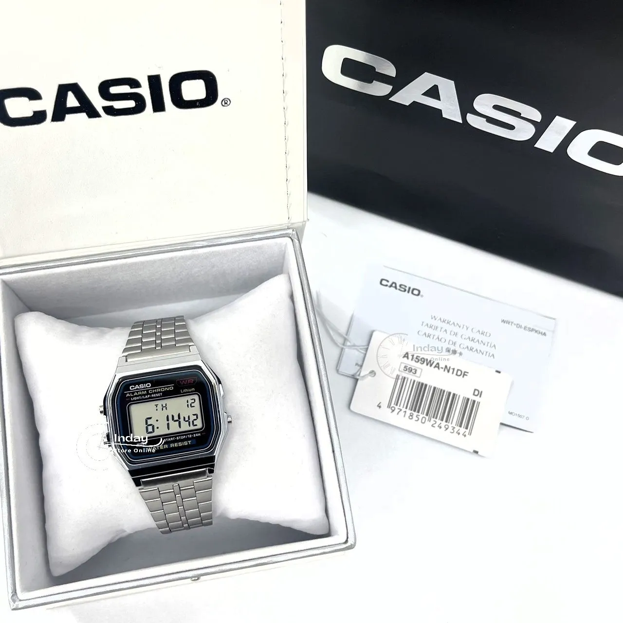 Casio Vintage Unisex Watch A159WA-N1 Stainless Steel Band Adjustable Clasp Battery Life 7-Years