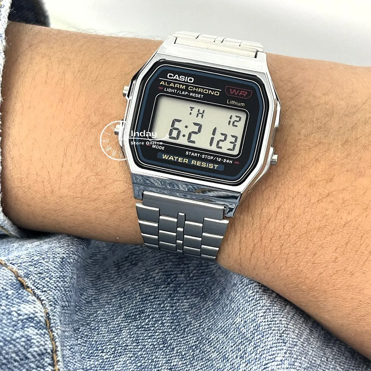 Casio Vintage Unisex Watch A159WA-N1 Stainless Steel Band Adjustable Clasp Battery Life 7-Years
