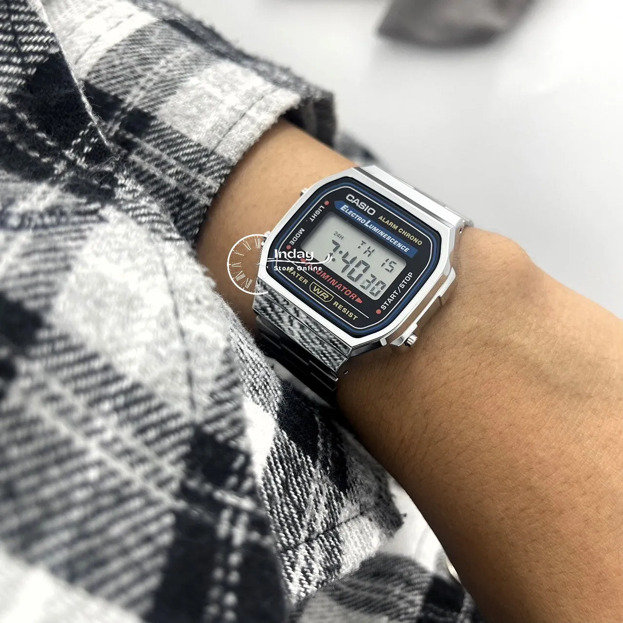 Casio Vintage Unisex Watch A168WA-1 Silver Plated Stainless Steel Self-adjustable Band