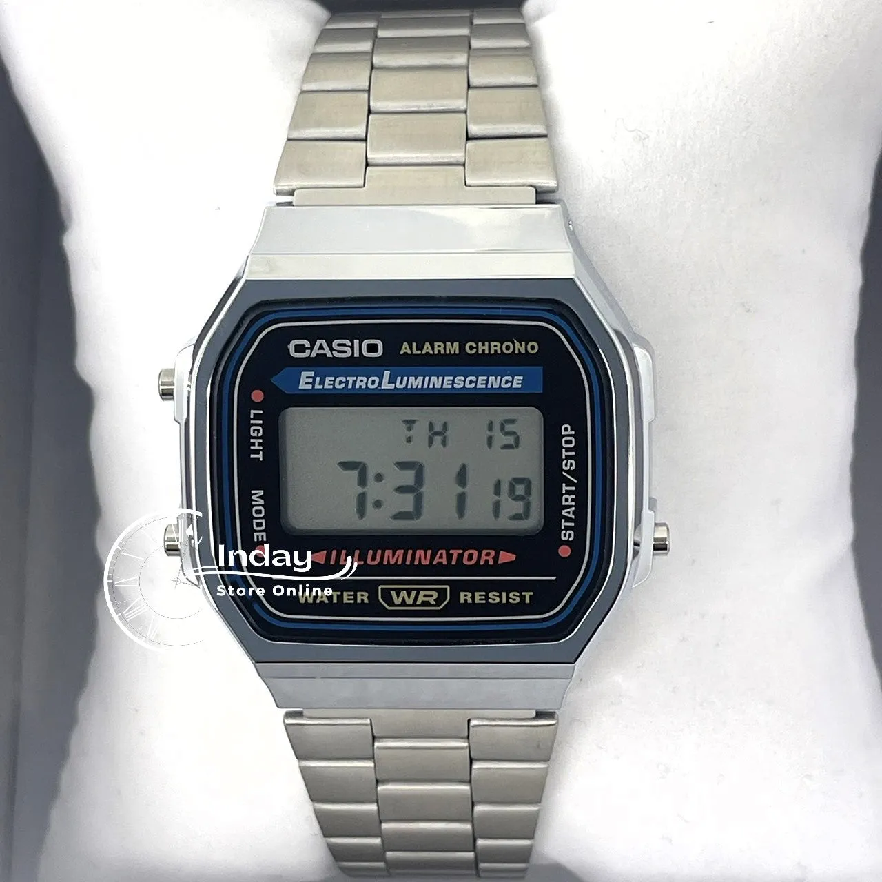 Casio Vintage Unisex Watch A168WA-1 Silver Plated Stainless Steel Self-adjustable Band