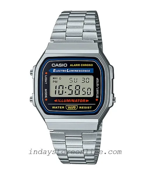 Casio Vintage Unisex Watch A168WA-1 Silver Plated Stainless Steel Self-adjustable Band