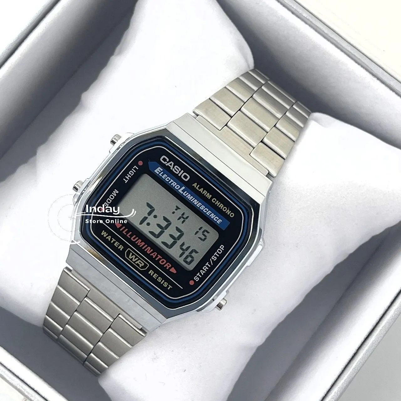 Casio Vintage Unisex Watch A168WA-1 Silver Plated Stainless Steel Self-adjustable Band