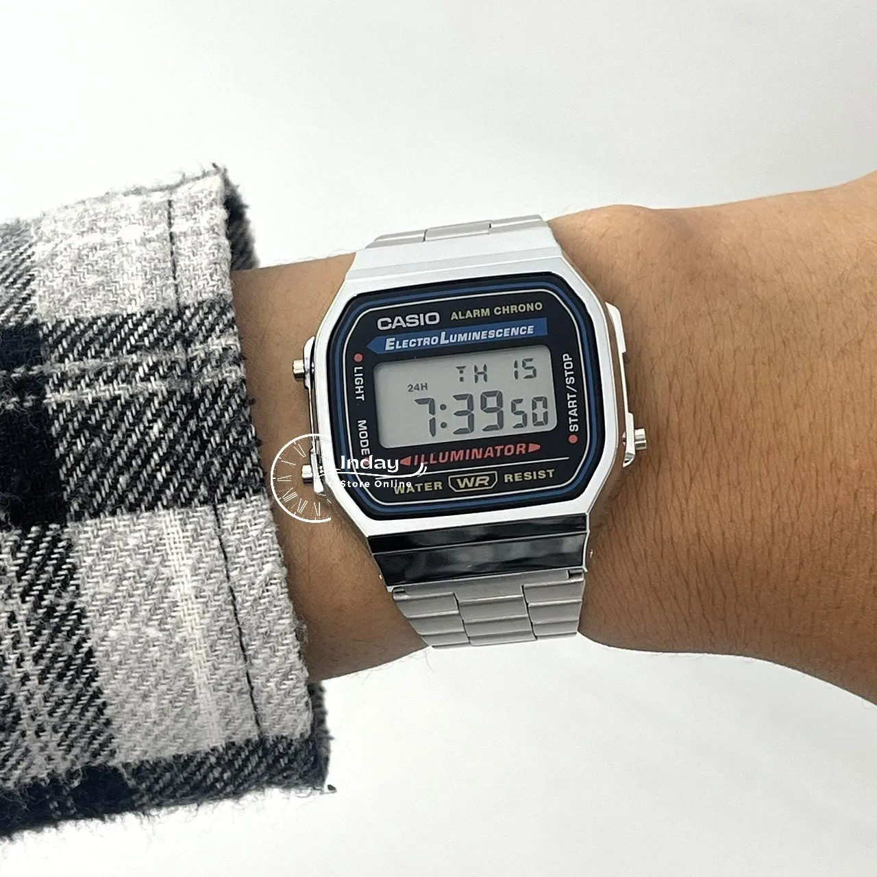 Casio Vintage Unisex Watch A168WA-1 Silver Plated Stainless Steel Self-adjustable Band