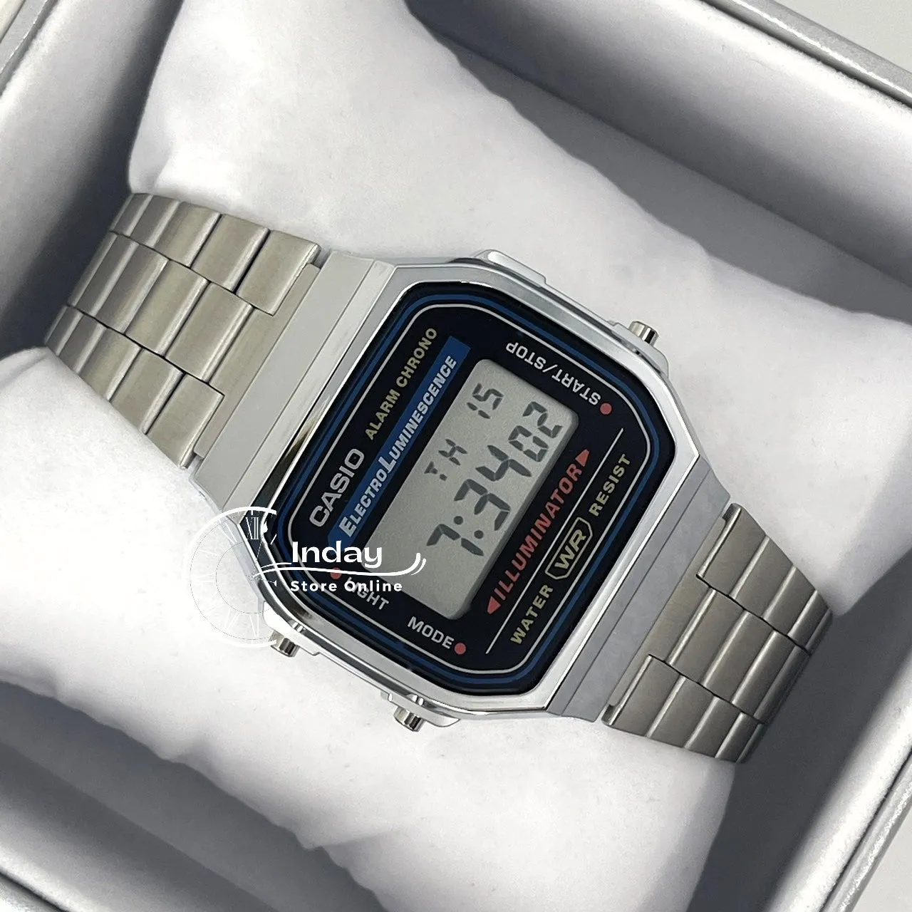 Casio Vintage Unisex Watch A168WA-1 Silver Plated Stainless Steel Self-adjustable Band