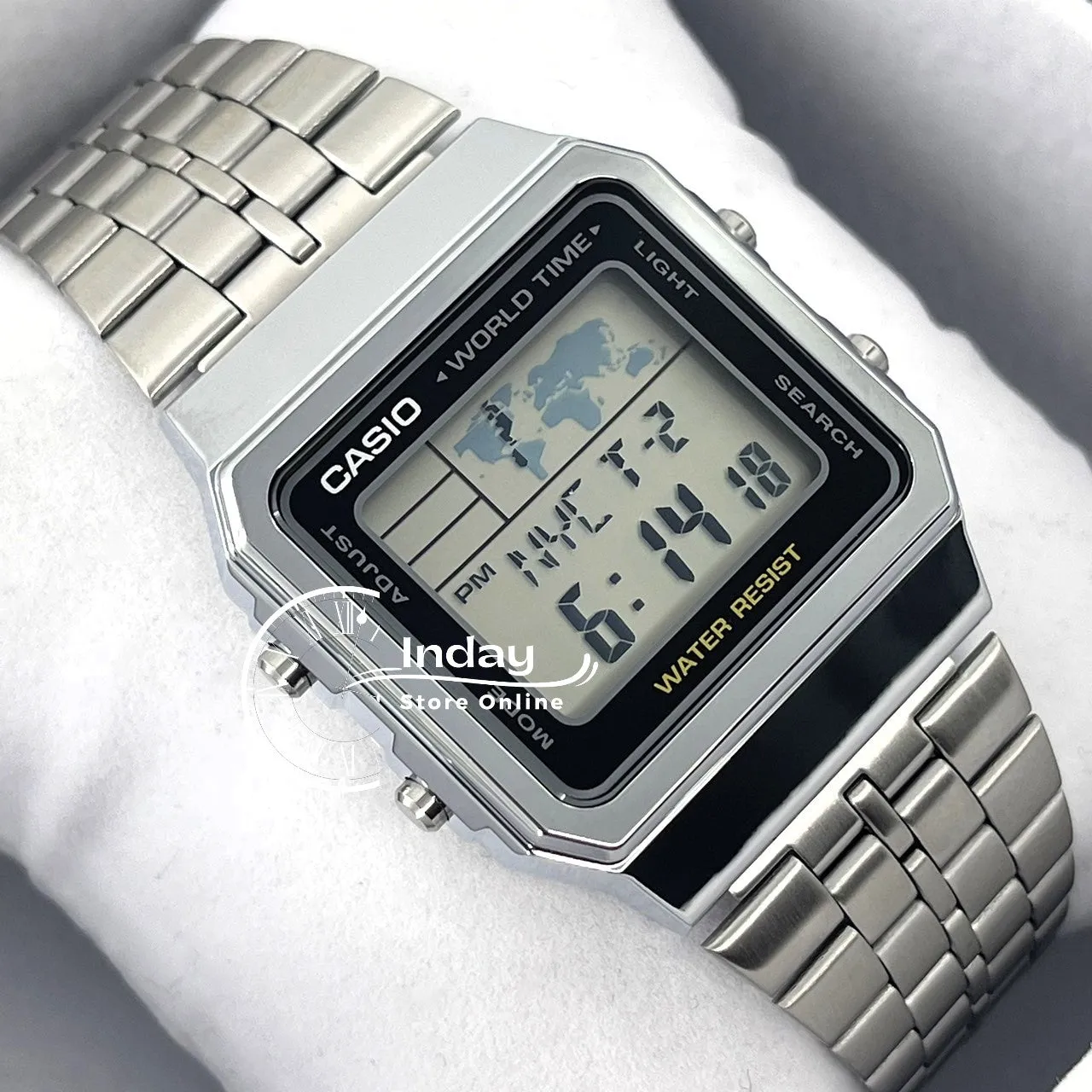 Casio Vintage Unisex Watch A500WA-1 Silver Plated Stainless Steel Self-adjustable Band