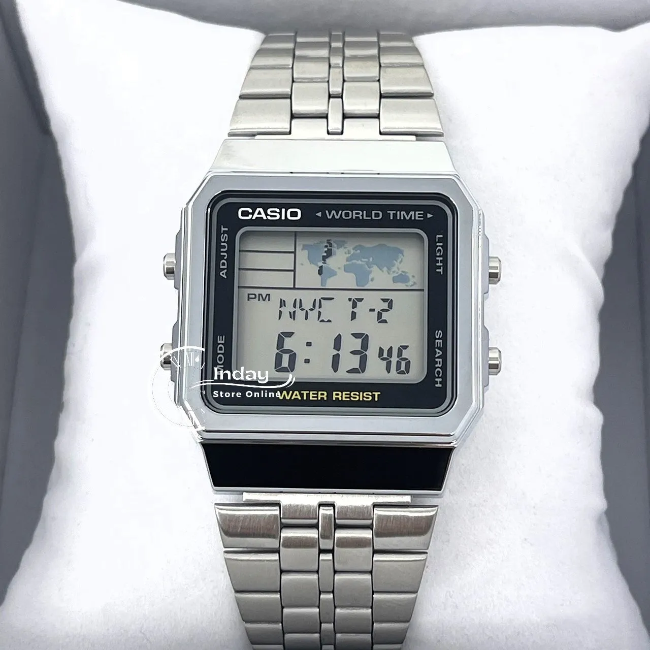 Casio Vintage Unisex Watch A500WA-1 Silver Plated Stainless Steel Self-adjustable Band