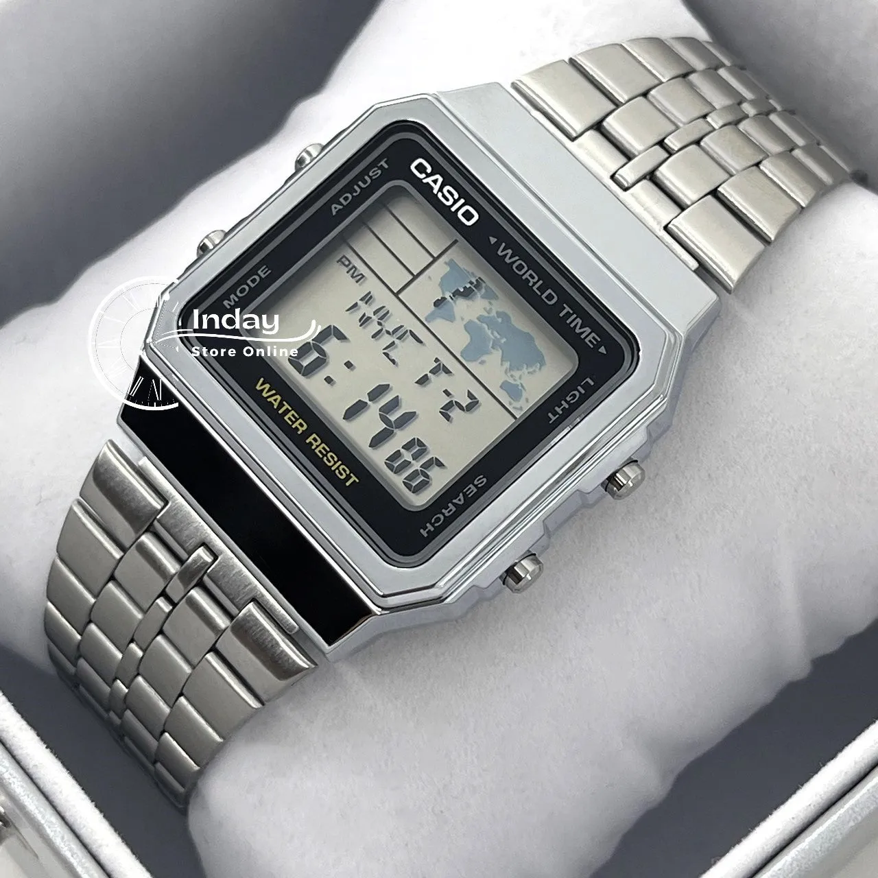 Casio Vintage Unisex Watch A500WA-1 Silver Plated Stainless Steel Self-adjustable Band
