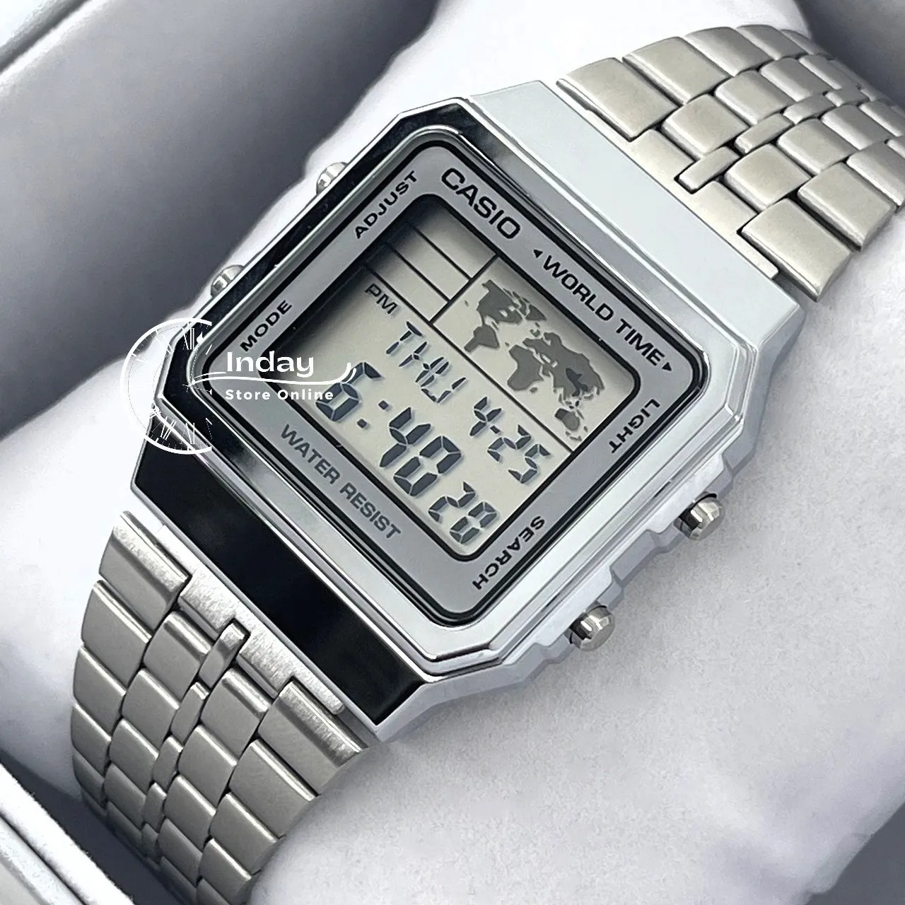 Casio Vintage Unisex Watch A500WA-7 Silver Plated Stainless Steel Strap Self-adjustable Band