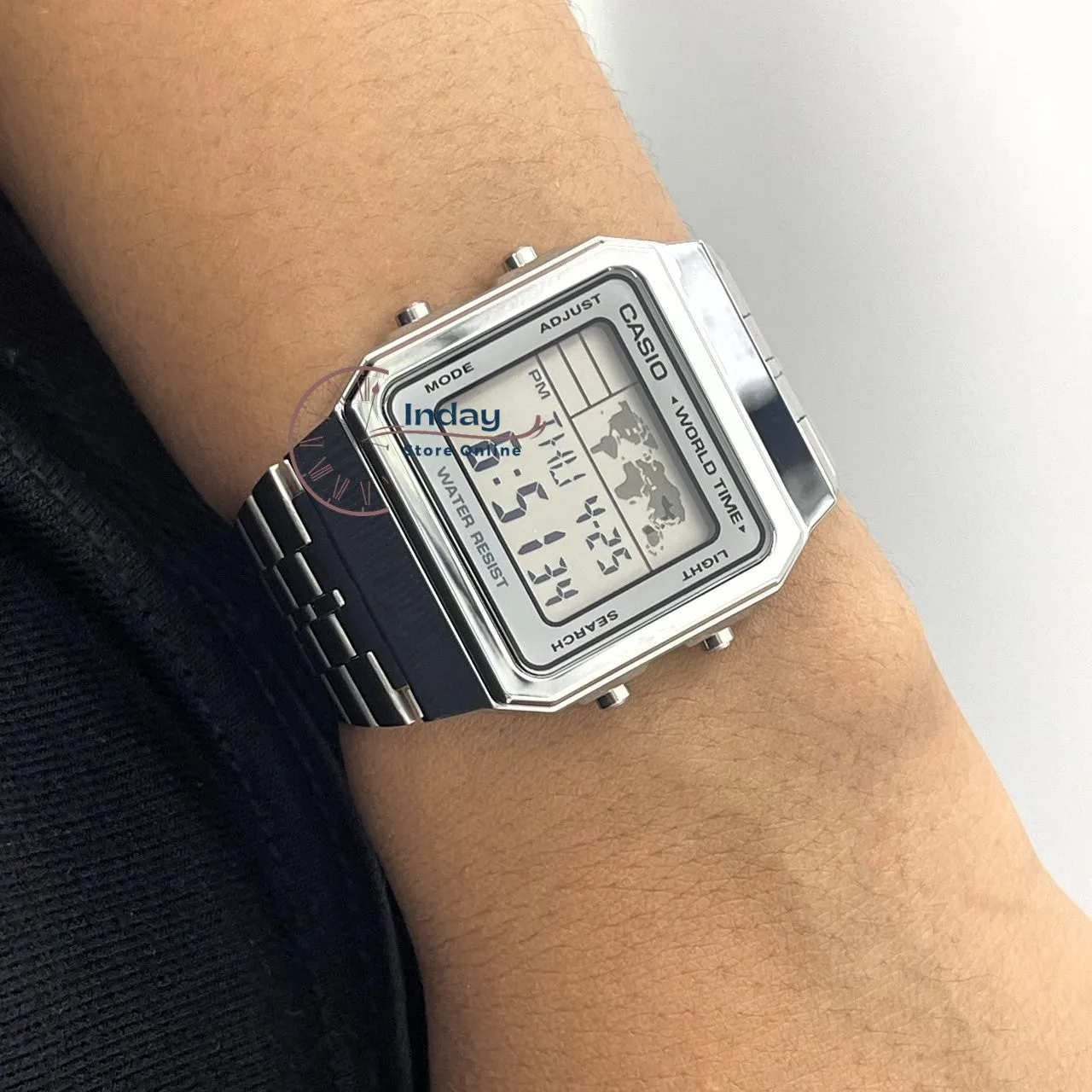 Casio Vintage Unisex Watch A500WA-7 Silver Plated Stainless Steel Strap Self-adjustable Band