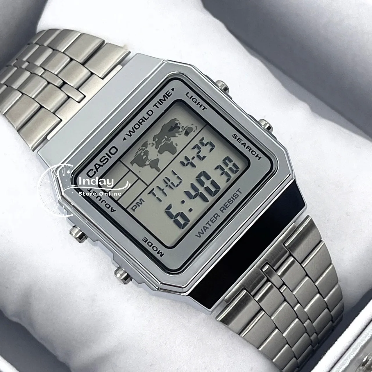 Casio Vintage Unisex Watch A500WA-7 Silver Plated Stainless Steel Strap Self-adjustable Band