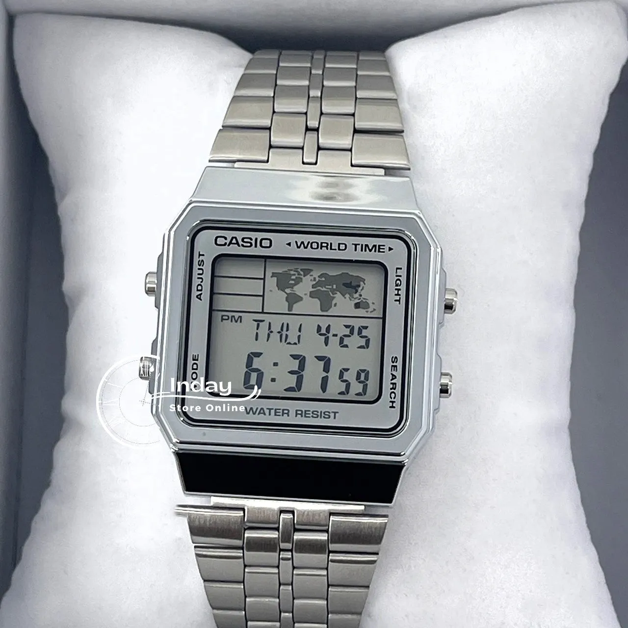 Casio Vintage Unisex Watch A500WA-7 Silver Plated Stainless Steel Strap Self-adjustable Band