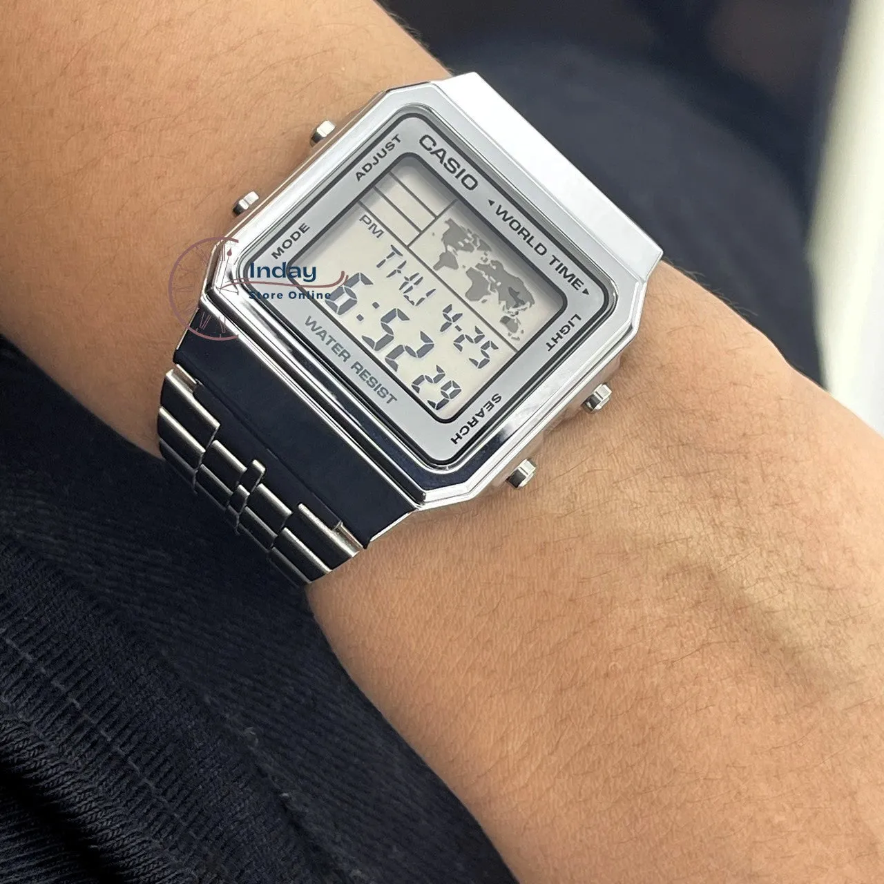 Casio Vintage Unisex Watch A500WA-7 Silver Plated Stainless Steel Strap Self-adjustable Band