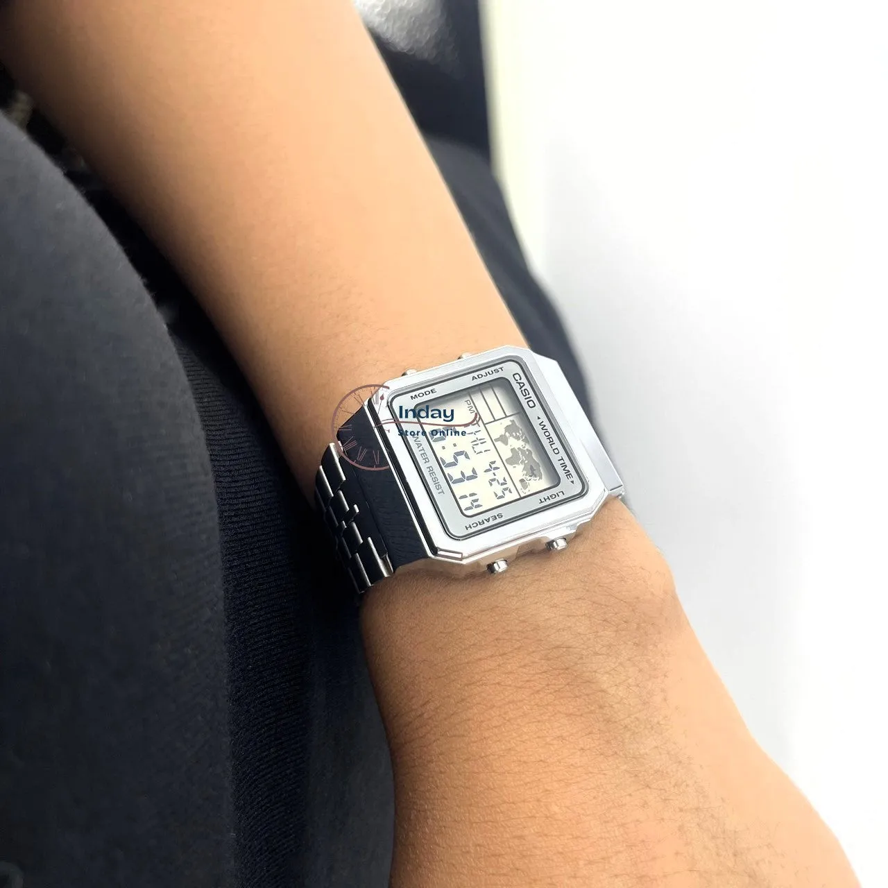 Casio Vintage Unisex Watch A500WA-7 Silver Plated Stainless Steel Strap Self-adjustable Band