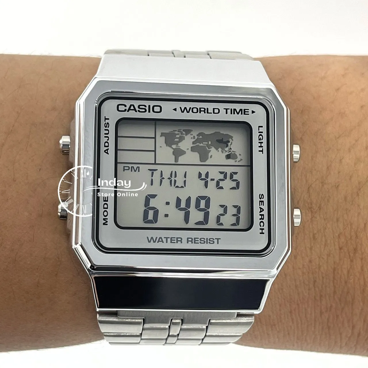 Casio Vintage Unisex Watch A500WA-7 Silver Plated Stainless Steel Strap Self-adjustable Band