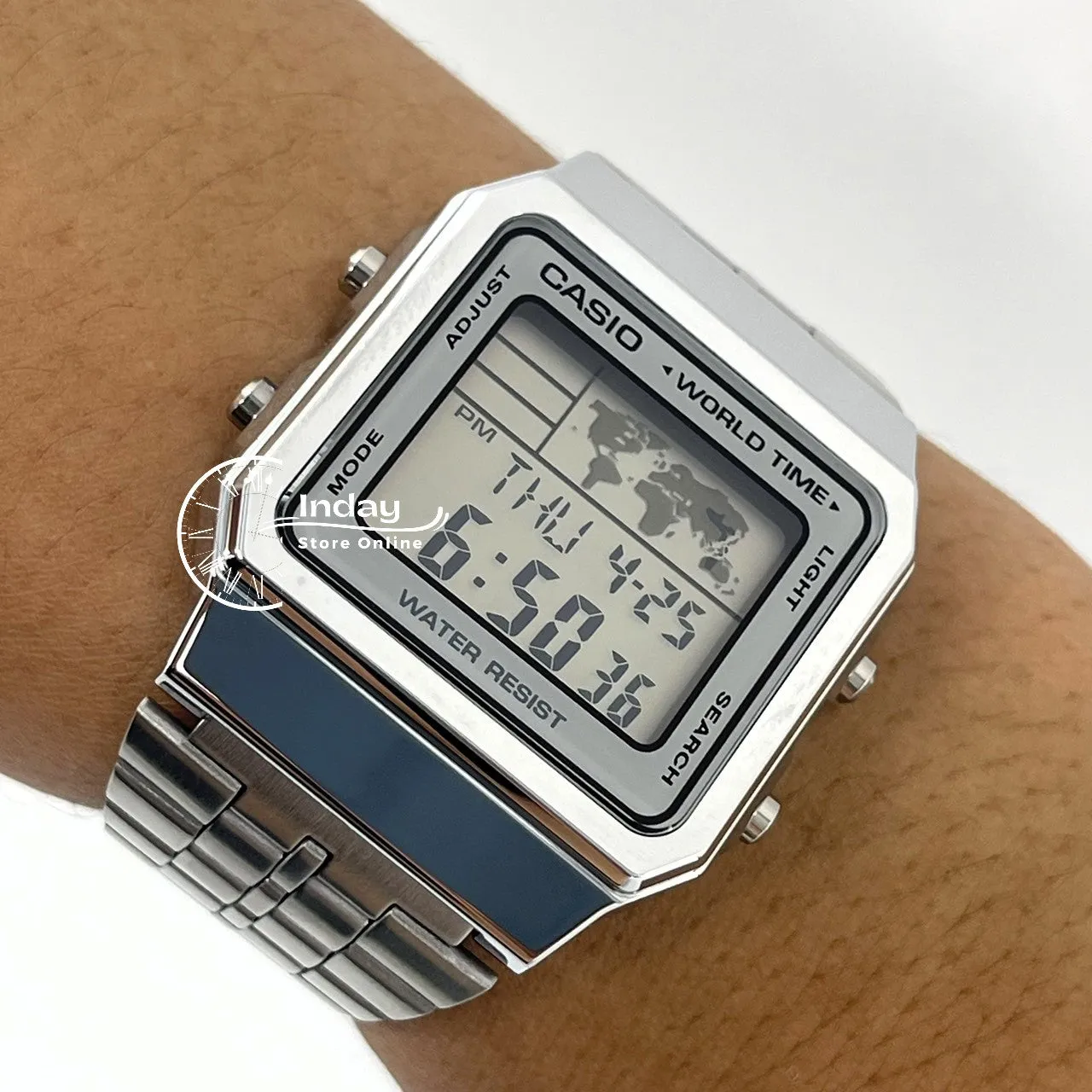 Casio Vintage Unisex Watch A500WA-7 Silver Plated Stainless Steel Strap Self-adjustable Band