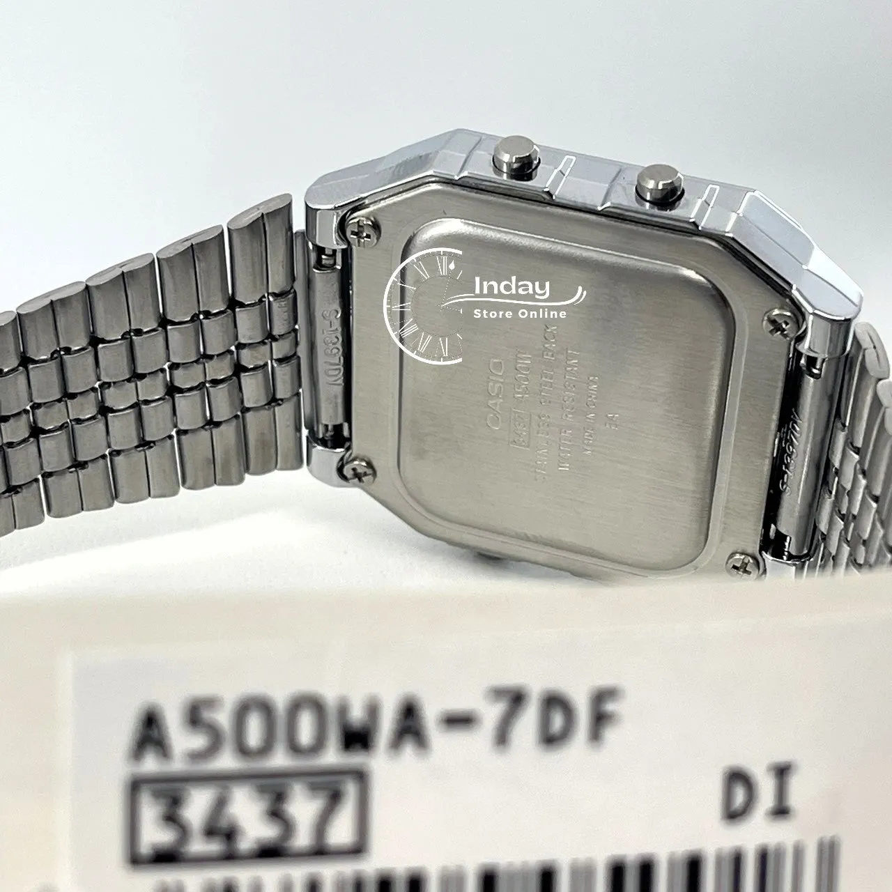 Casio Vintage Unisex Watch A500WA-7 Silver Plated Stainless Steel Strap Self-adjustable Band