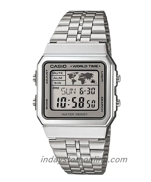 Casio Vintage Unisex Watch A500WA-7 Silver Plated Stainless Steel Strap Self-adjustable Band