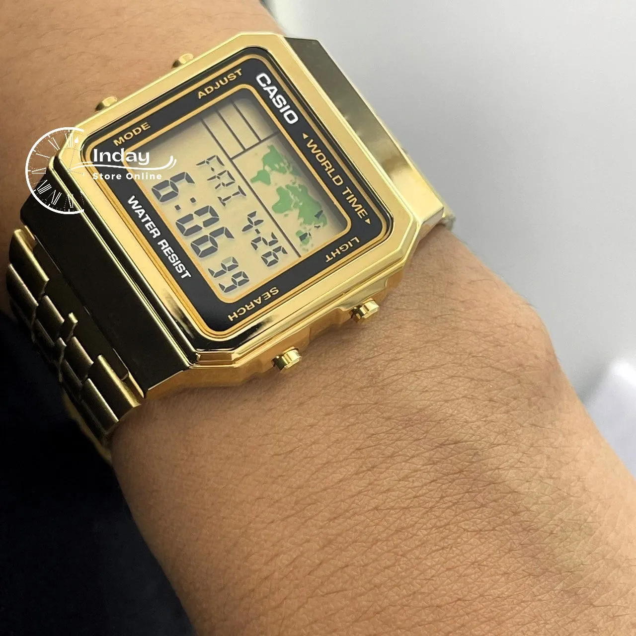 Casio Vintage Unisex Watch A500WGA-1 Gold Plated Stainless Steel Self-adjustable Band