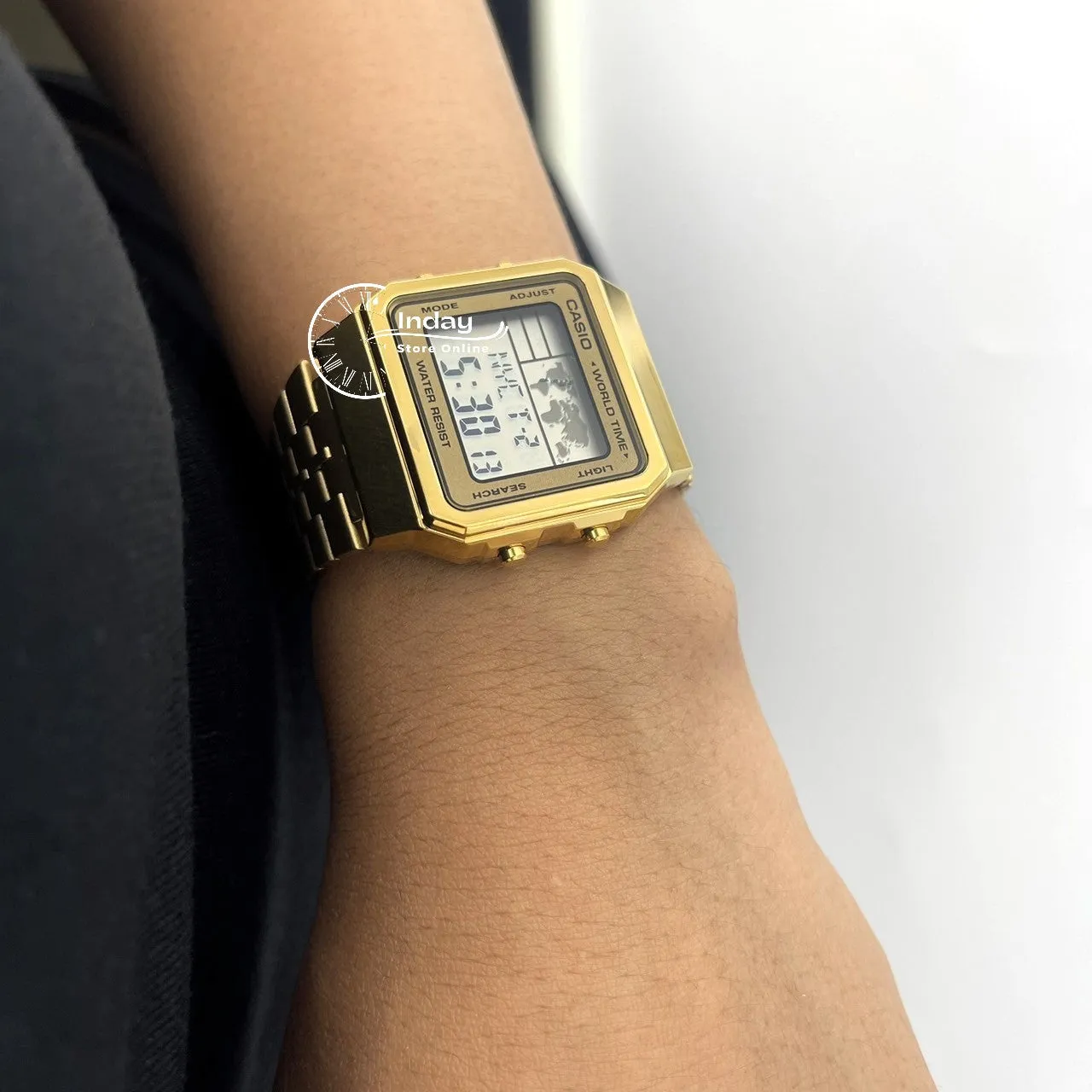 Casio Vintage Unisex Watch A500WGA-9 Gold Plated Stainless Steel Strap Self-adjustable Band