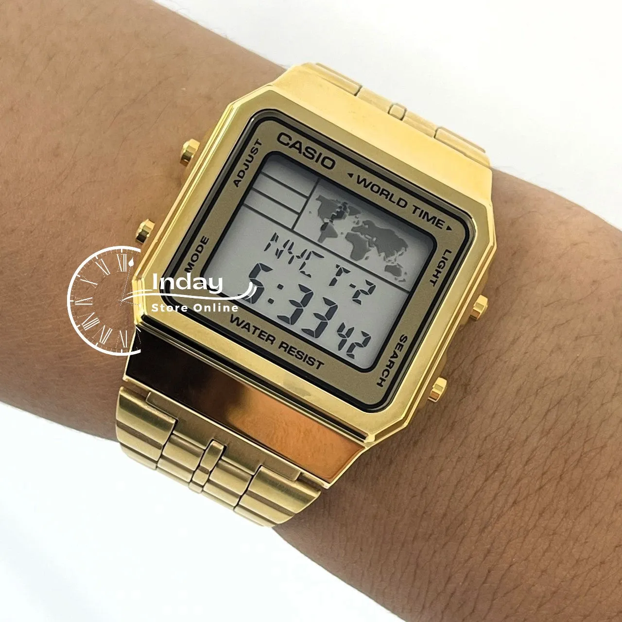 Casio Vintage Unisex Watch A500WGA-9 Gold Plated Stainless Steel Strap Self-adjustable Band