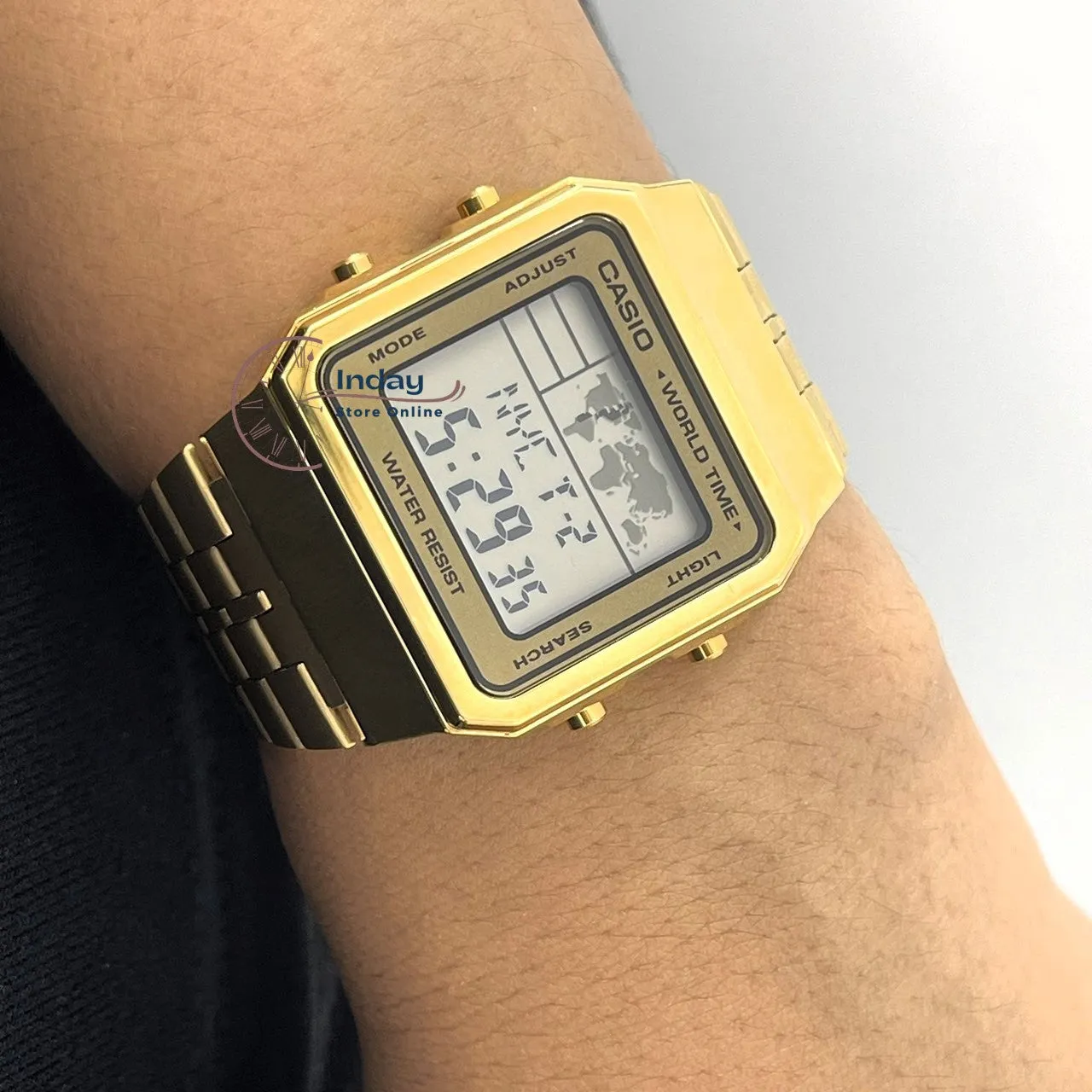 Casio Vintage Unisex Watch A500WGA-9 Gold Plated Stainless Steel Strap Self-adjustable Band