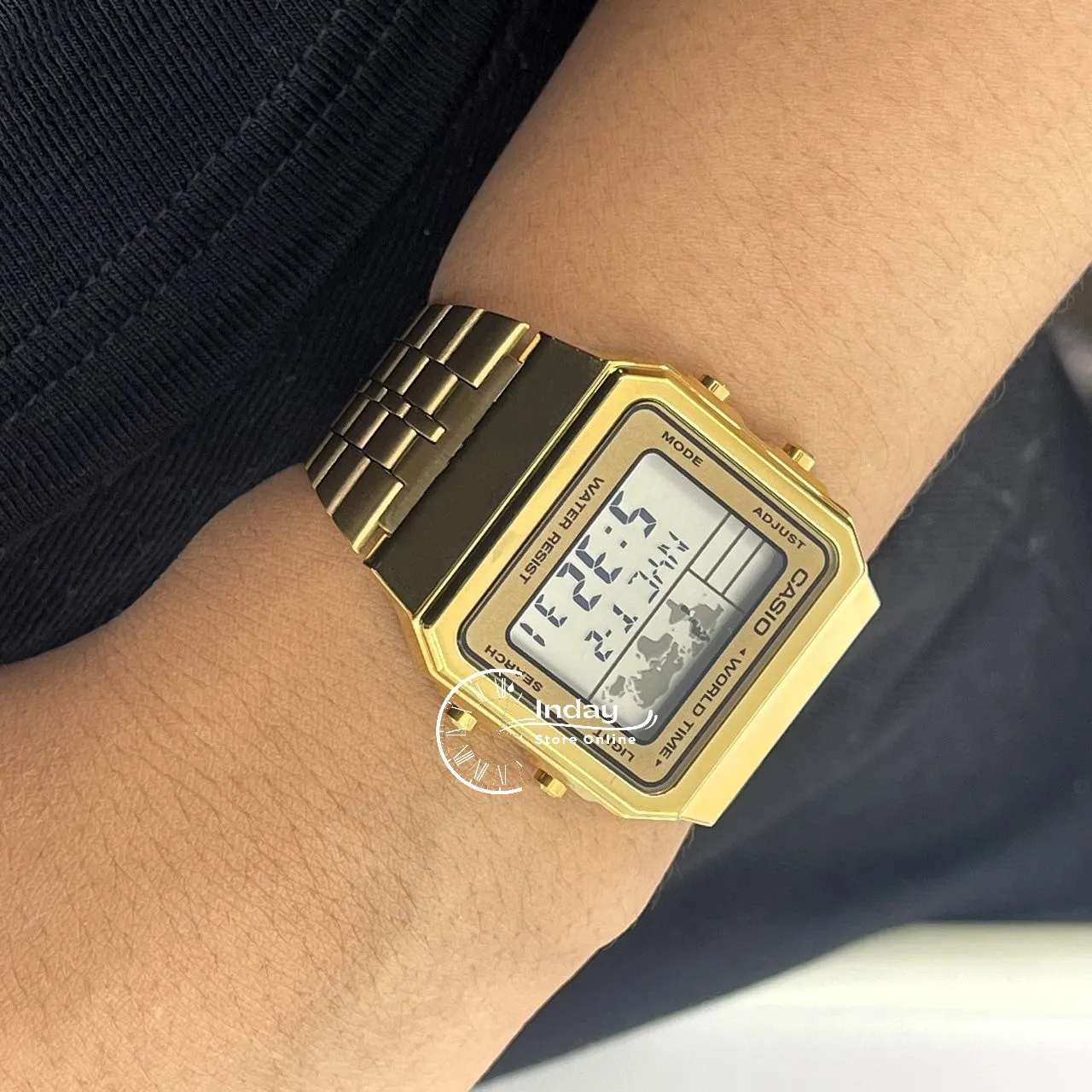 Casio Vintage Unisex Watch A500WGA-9 Gold Plated Stainless Steel Strap Self-adjustable Band