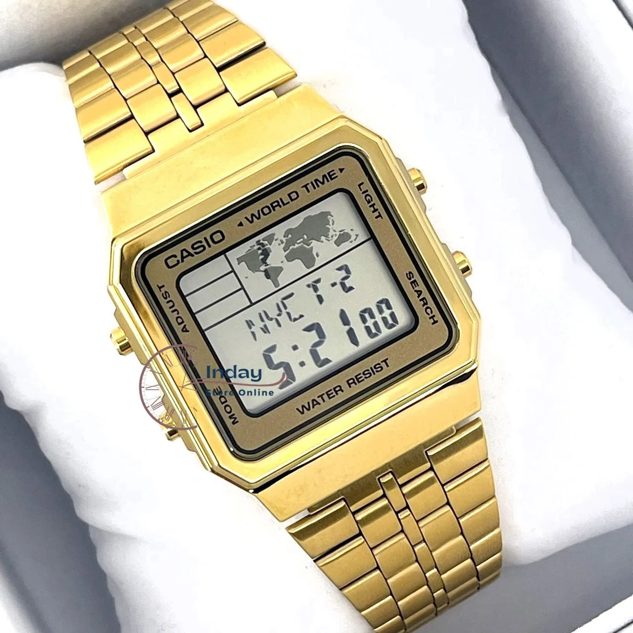 Casio Vintage Unisex Watch A500WGA-9 Gold Plated Stainless Steel Strap Self-adjustable Band