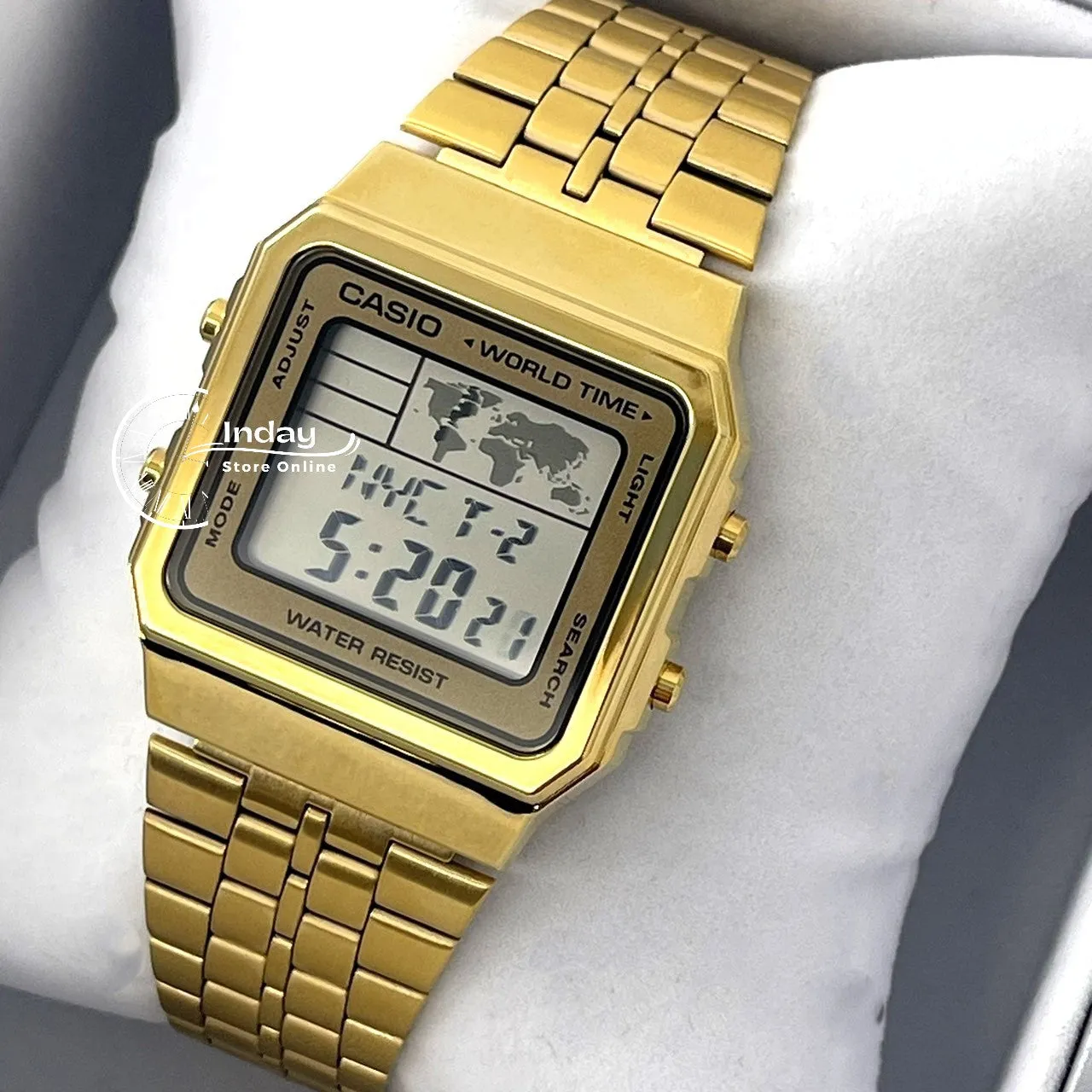 Casio Vintage Unisex Watch A500WGA-9 Gold Plated Stainless Steel Strap Self-adjustable Band