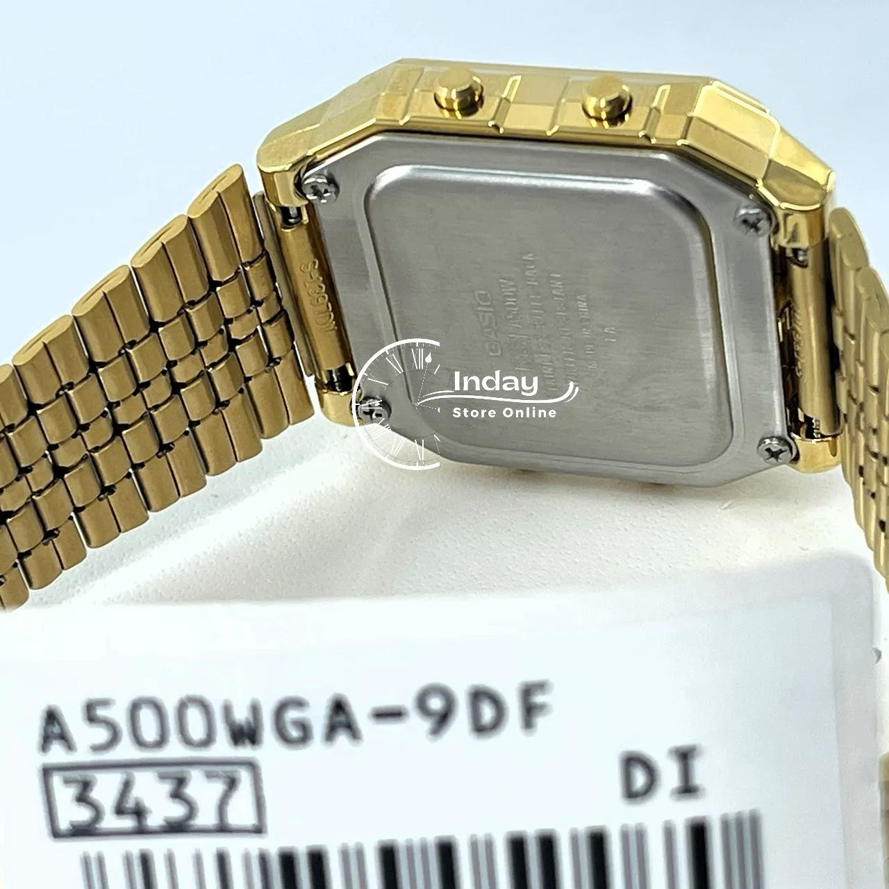 Casio Vintage Unisex Watch A500WGA-9 Gold Plated Stainless Steel Strap Self-adjustable Band