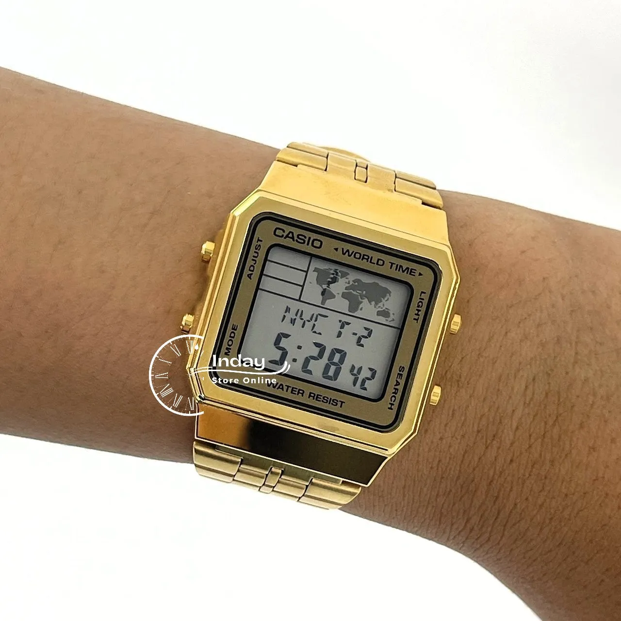 Casio Vintage Unisex Watch A500WGA-9 Gold Plated Stainless Steel Strap Self-adjustable Band