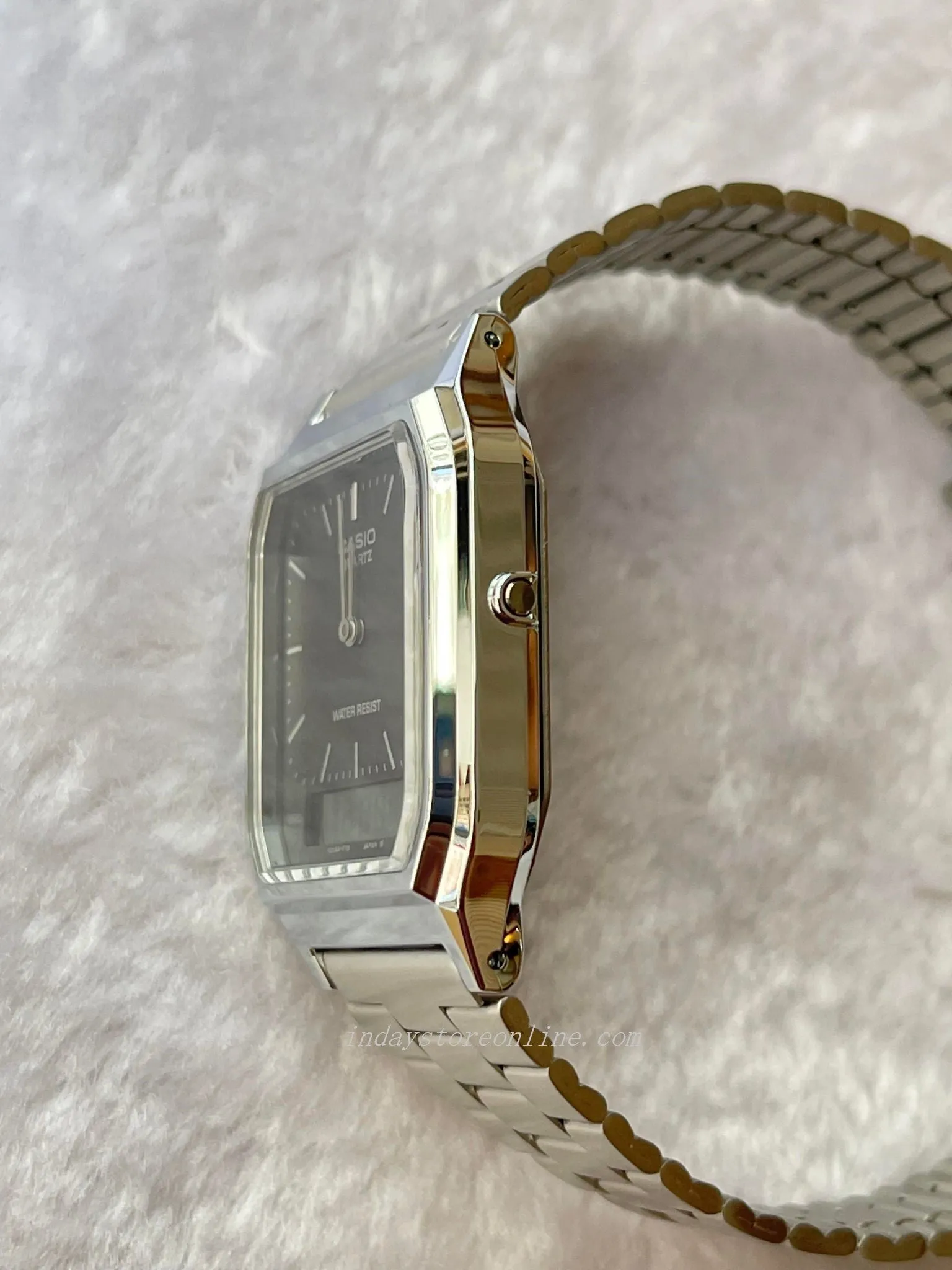 Casio Vintage Unisex Watch AQ-230A-1D Silver Plated Stainless Steel Self-adjustable Band