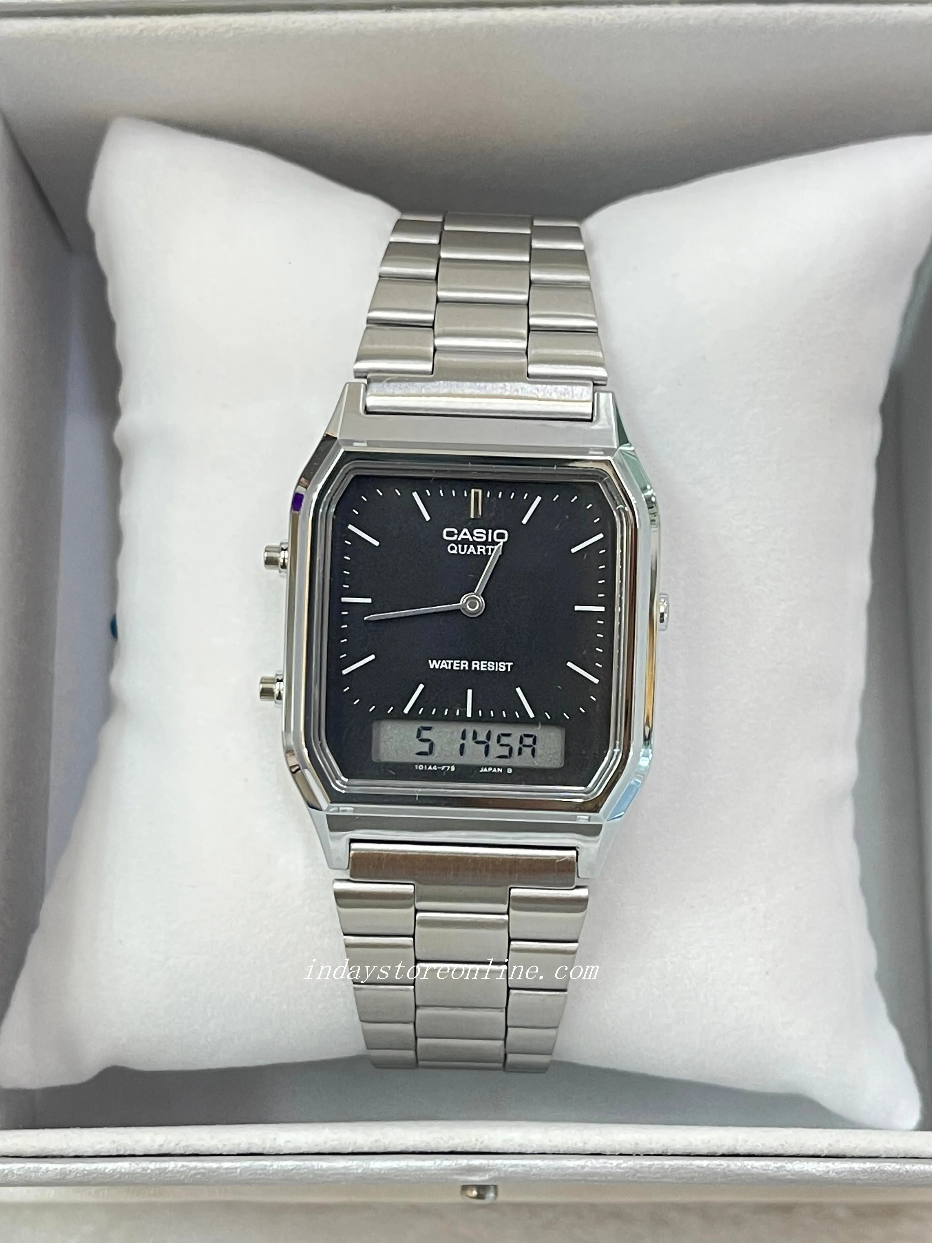 Casio Vintage Unisex Watch AQ-230A-1D Silver Plated Stainless Steel Self-adjustable Band