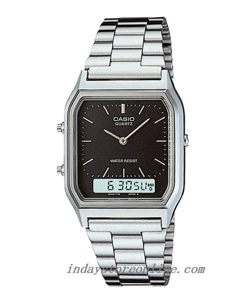 Casio Vintage Unisex Watch AQ-230A-1D Silver Plated Stainless Steel Self-adjustable Band