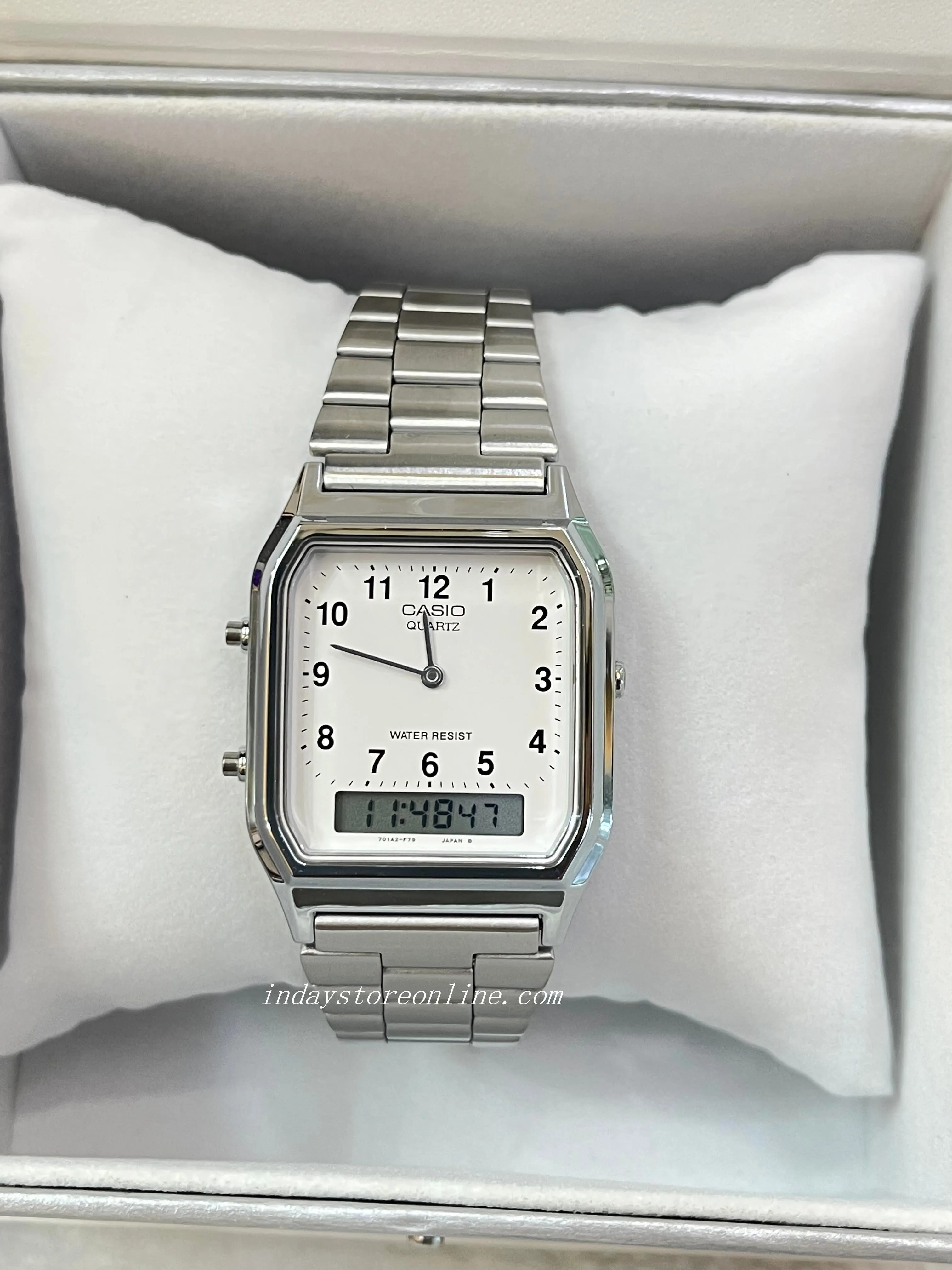 Casio Vintage Unisex Watch AQ-230A-7B Silver Plated Stainless Steel Self-adjustable Band