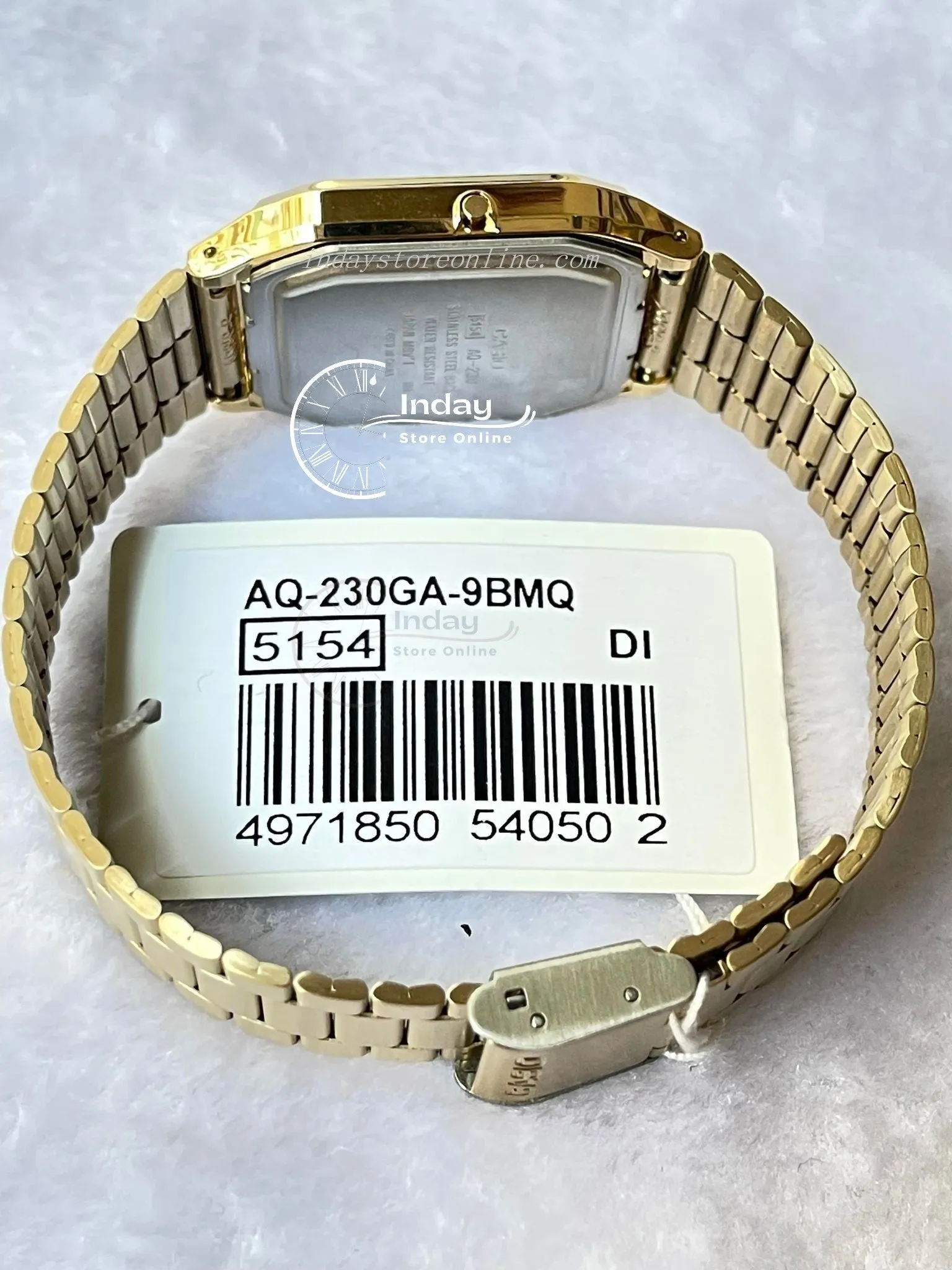 Casio Vintage Unisex Watch AQ-230GA-9B Gold Plated Stainless Steel Self-adjustable Band