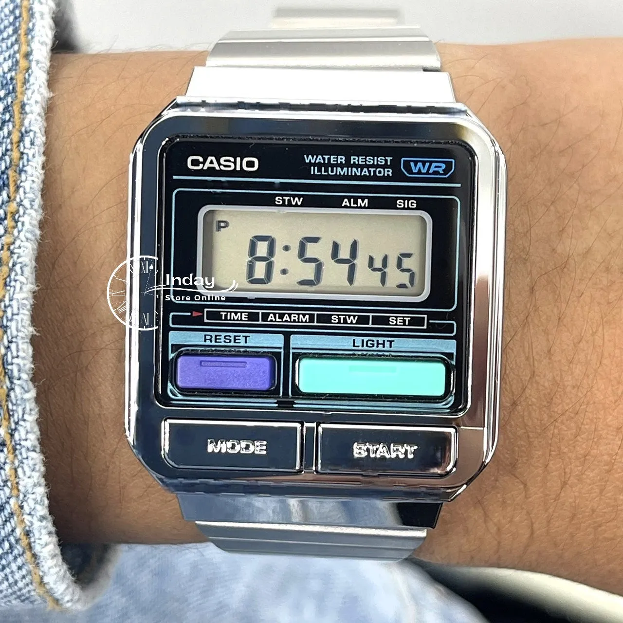 Casio Vintage Women's Watch A120WE-1A Resin Glass Stainless Steel Band Adjustable Clasp