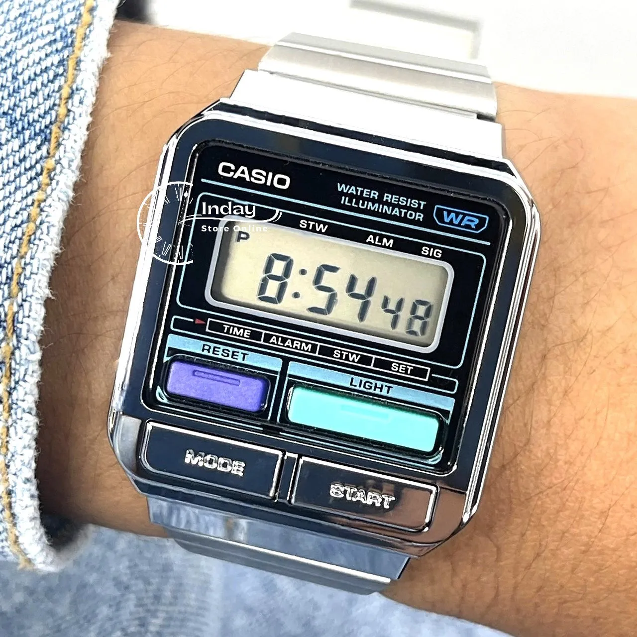 Casio Vintage Women's Watch A120WE-1A Resin Glass Stainless Steel Band Adjustable Clasp