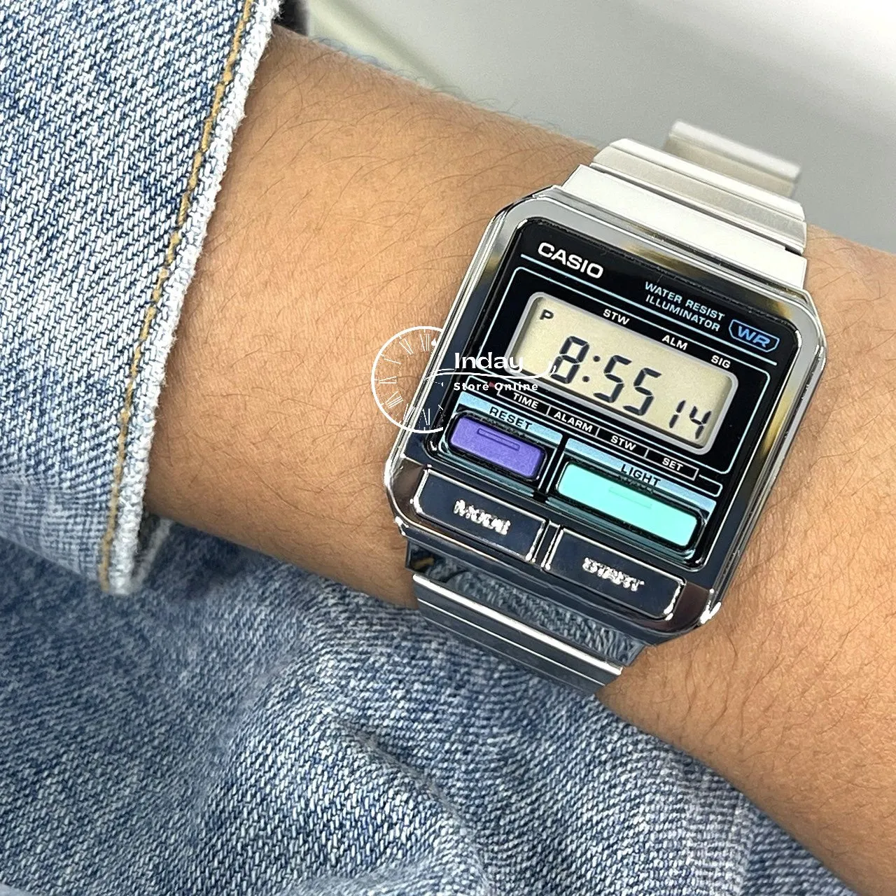 Casio Vintage Women's Watch A120WE-1A Resin Glass Stainless Steel Band Adjustable Clasp