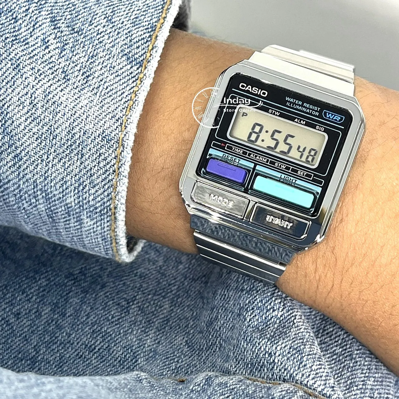 Casio Vintage Women's Watch A120WE-1A Resin Glass Stainless Steel Band Adjustable Clasp